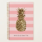 Stijlvolle  gouden anananas en roze streep planner (Voorkant)