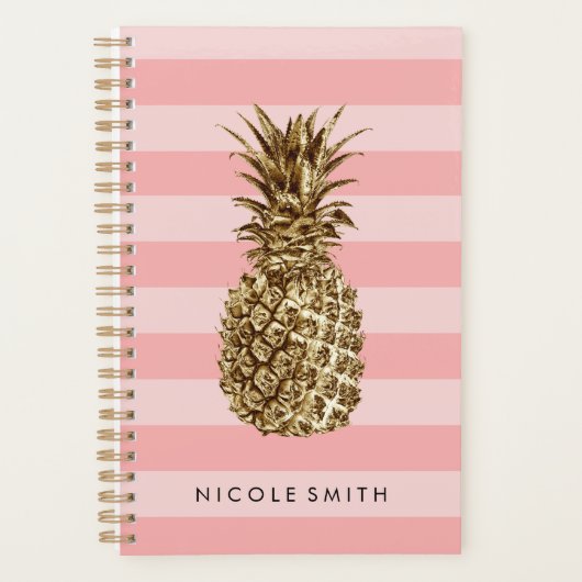 Stijlvolle  gouden anananas en roze streep planner (Voorkant)