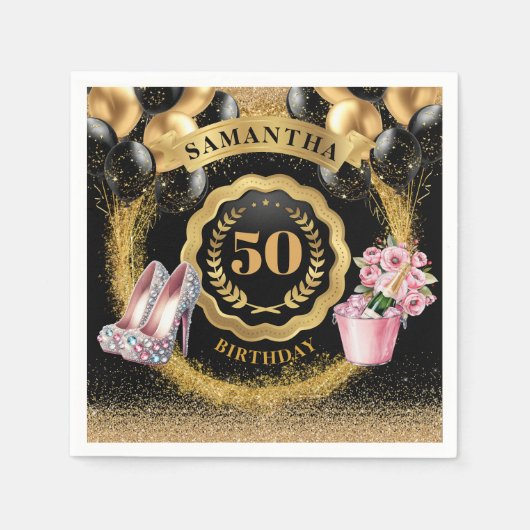 Stijlvolle gouden ballonnen servetten met Rozen go (Voorkant)