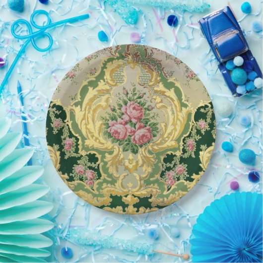 Stijlvolle Gouden Barok Rococo Roze Rozen Bruiloft Papieren Bordje (Feest)