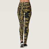 Stijlvolle  gouden bloemenprint op zwart leggings (Achterkant)
