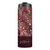 Stijlvolle gouden bordeaux abstracte bloemenschrif thermosbeker (Voorkant)