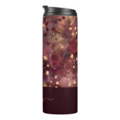 Stijlvolle gouden bordeaux abstracte bloemenschrif thermosbeker (Geroteerd rechts)