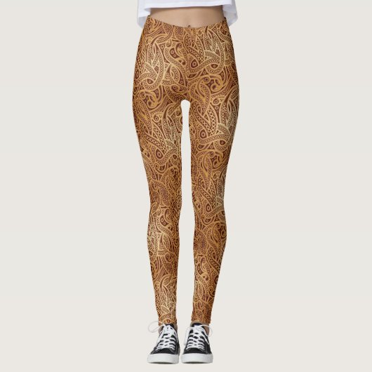 Stijlvolle gouden bruine Paisley-Leggings Leggings (Voorkant)