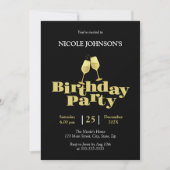 Stijlvolle gouden champagne zwarte verjaardagsfees kaart (Voorkant)