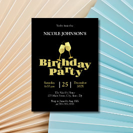 Stijlvolle gouden champagne zwarte verjaardagsfees kaart