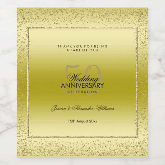 Stijlvolle gouden confetti 50ste gouden bruiloft wijn etiket (Enkel label)