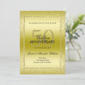 Stijlvolle gouden confetti 50ste verjaardag huweli save the date (Staand voorkant)