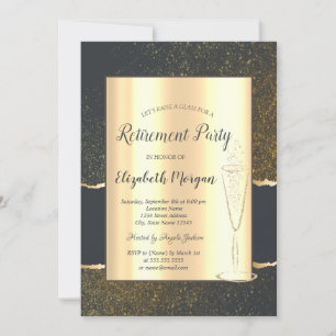 Stijlvolle gouden confetti champagneglas pensioner kaart