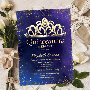 Stijlvolle gouden confetti diamanten tiara Quincea Kaart