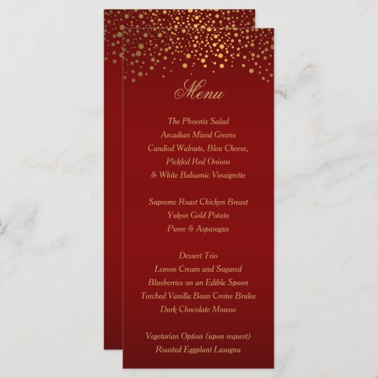 Stijlvolle gouden Confetti Maroon - Menu (Voorkant / Achterkant)