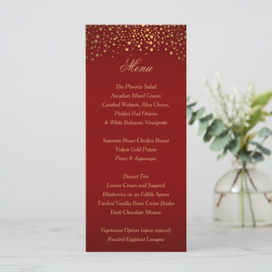 Stijlvolle gouden Confetti Maroon - Menu (Staand voorkant)