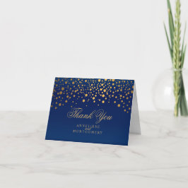 Stijlvolle Gouden Confetti Stippen | Marineblauw Bedankkaart