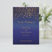Stijlvolle gouden confetti stippen | saffierblauw save the date (Staand voorkant)