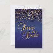 Stijlvolle gouden confetti stippen | saffierblauw save the date (Achterkant)