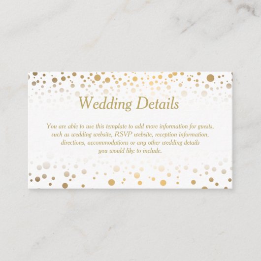 Stijlvolle gouden Confetti Stippen - Wedding Detai Informatiekaartje (Voorkant)