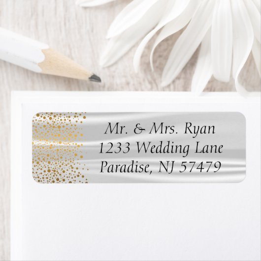 Stijlvolle gouden Confetti Stippen witte satijnen Etiket (Insitu)