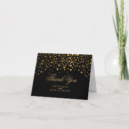 Stijlvolle Gouden Confetti Stippen | Zwart Bedankkaart