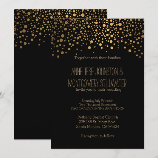 Stijlvolle gouden Confetti Stippen | zwarte uitnod Kaart (Voorkant / Achterkant)