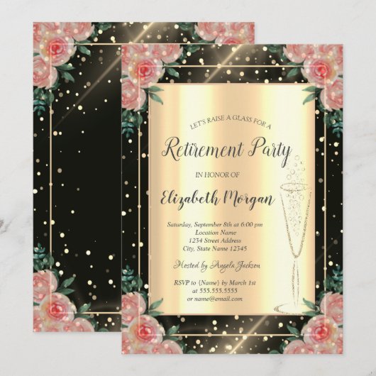 Stijlvolle gouden Confetti Wijnglas Kaart (Voorkant / Achterkant)