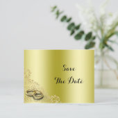 Stijlvolle gouden decoratieve & ringen trouw uitnodiging briefkaart (Staand voorkant)