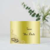 Stijlvolle gouden decoratieve & ringen trouwdag uitnodiging briefkaart (Staand voorkant)