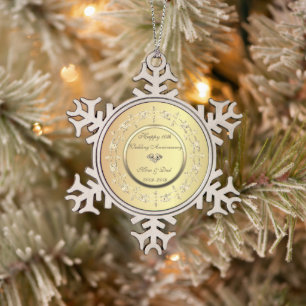 Stijlvolle gouden diamanten 10e trouwdag tin sneeuwvlok ornament