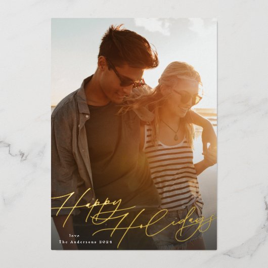 Stijlvolle gouden elegante gelukkigste kerstfoto folie feestdagenkaart (Voorkant)
