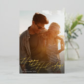 Stijlvolle gouden elegante gelukkigste kerstfoto folie feestdagenkaart (Staand Voorkant)