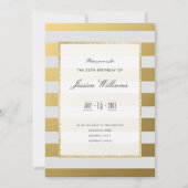 Stijlvolle gouden en witte strepen 25e verjaardags kaart (Voorkant)