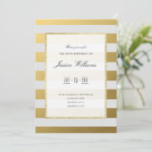 Stijlvolle gouden en witte strepen 25e verjaardags kaart (Staand voorkant)