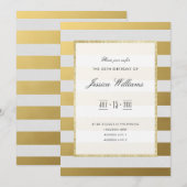 Stijlvolle gouden en witte strepen 25e verjaardags kaart (Voorkant / Achterkant)