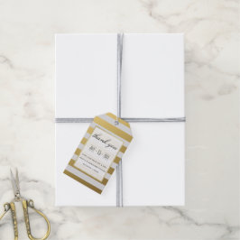 Stijlvolle gouden en witte strepen Huwelijksbedank Cadeaulabel