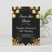 Stijlvolle gouden en zwarte 50e verjaardag uitnodi kaart (Staand voorkant)