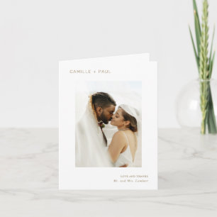 Stijlvolle gouden foto minimalistische bruiloft bedankkaart