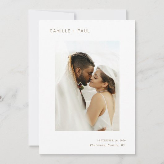 Stijlvolle gouden foto minimalistische bruiloft save the date (Voorkant)