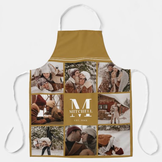 Stijlvolle  gouden fotocollage | Monogram cadeau Schort (Voorkant)