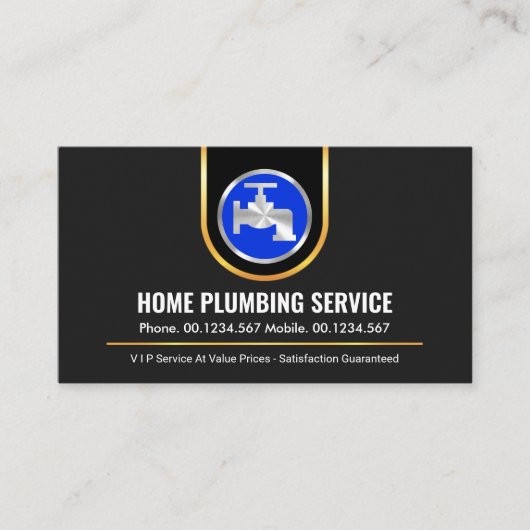 Stijlvolle gouden gebogen rand blauwe kraan visitekaartje (Voorkant)