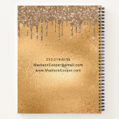 Stijlvolle gouden glitter druppelhaar en make-up notitieboek (Achterkant)