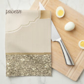 Stijlvolle Gouden Glitter Vintage Damast Theedoek (Quarter Fold)
