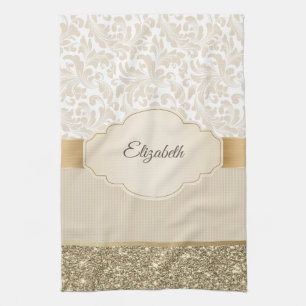 Stijlvolle Gouden Glitter Vintage Damast Theedoek