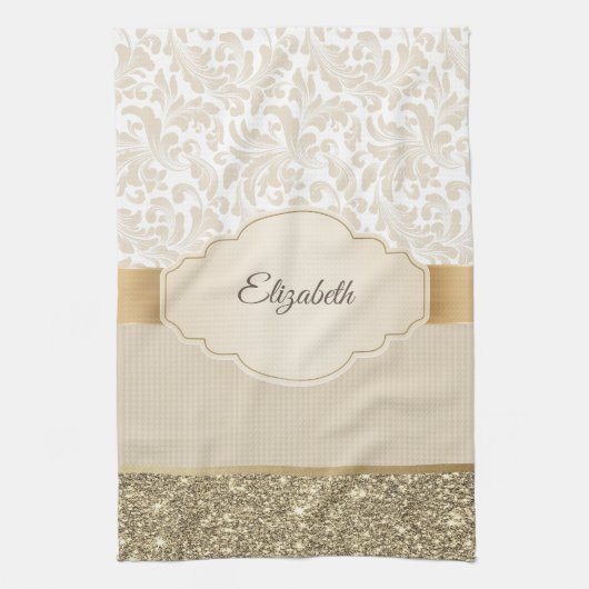 Stijlvolle Gouden Glitter Vintage Damast Theedoek (Verticaal)