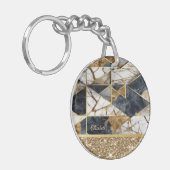 Stijlvolle gouden glitter zwart geometrisch marmer sleutelhanger (Voorkant Links)