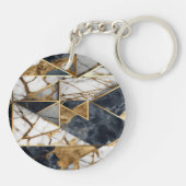 Stijlvolle gouden glitter zwart geometrisch marmer sleutelhanger (Achterkant)