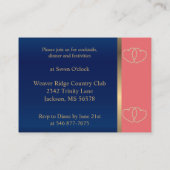 Stijlvolle gouden harten op koraal en marineblauw informatiekaartje (Achterkant)