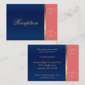 Stijlvolle gouden harten op koraal en marineblauw informatiekaartje (Voorkant / Achterkant)