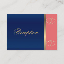 Stijlvolle gouden harten op koraal en marineblauw informatiekaartje