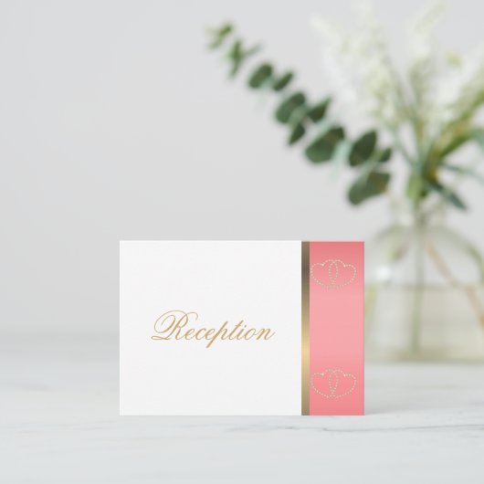 Stijlvolle gouden harten op koraal en wit informatiekaartje (Staand voorkant)