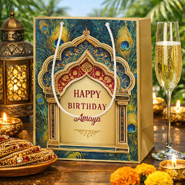 Stijlvolle Gouden Indiase Festivale Boog Pauw Verj Medium Cadeauzakje