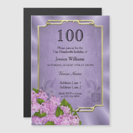 Stijlvolle Gouden Ingelijste Mauve Tapestry 100ste Magnetische Uitnodiging